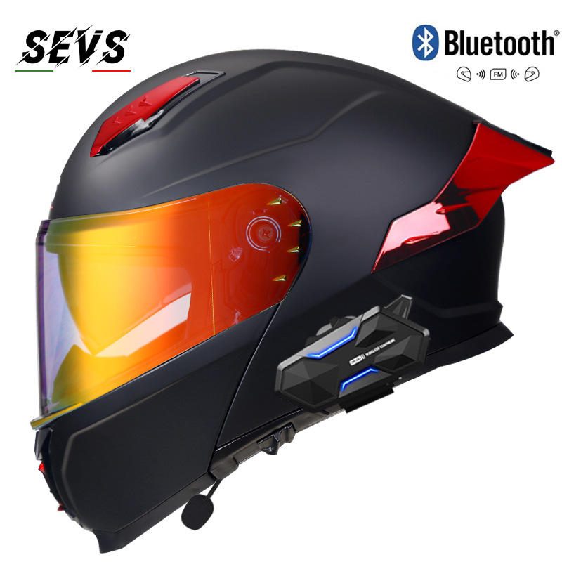 Helm Motor Modular Sevs DOT Visor Ganda Interkom Bluetooth 8 Orang